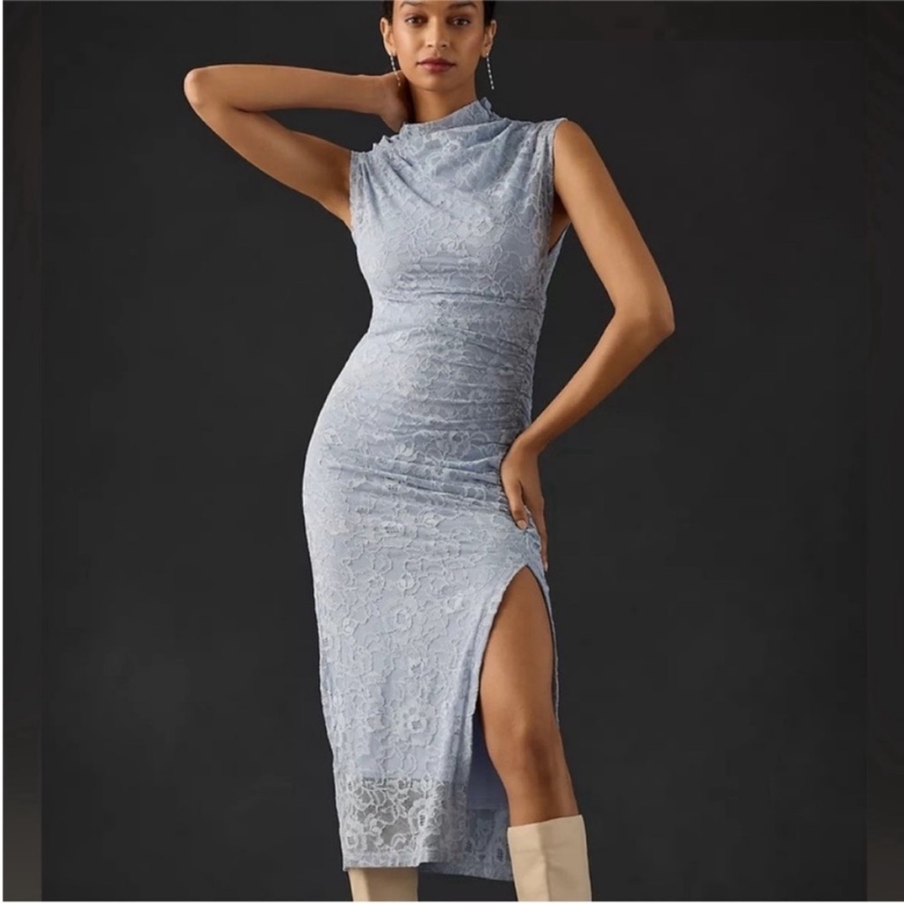 NWT  Anthropologie Lace Ruched Midi Dress.